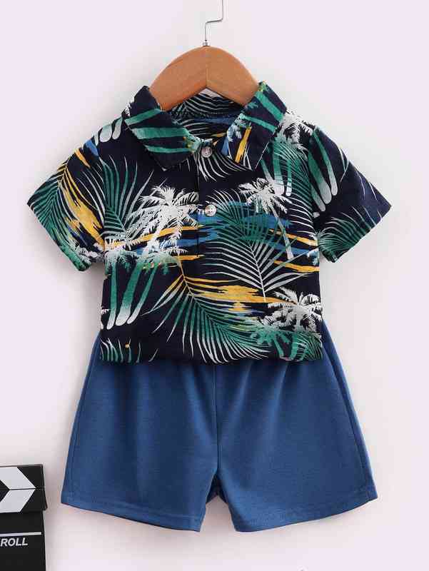 Baby Boy Palm Tree Polo Shirt With Shorts SHE
