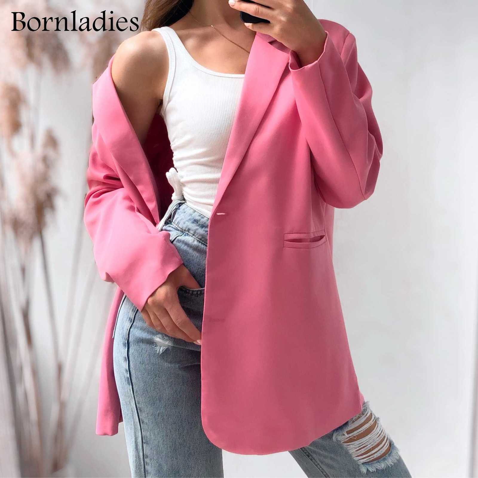 Boraladies Women Chic Oversized Green Blazer Spring Single Buttons Female Loose Suit Jacket Full Sleeve Outwear Y2K 210930