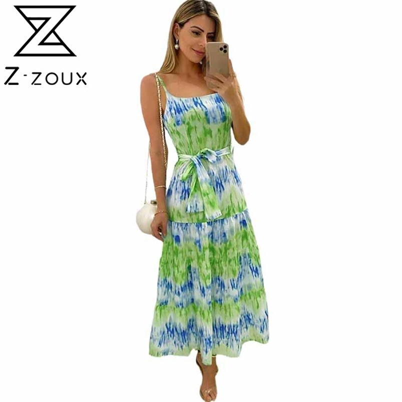Women Dress Printed Bohemia es Sexy Long Print Floral Maxi Sleeveless Lace Up Spaghetti Strap Beach es 210513
