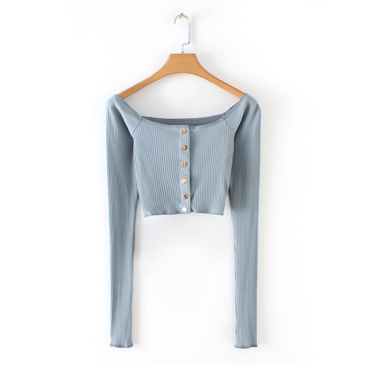 t shirt spring / summer 2021 square neck long sleeve single breasted solid color slim thread short open navel, White
t shirt spring / summer 2021 square neck long sleeve single breasted solid color slim thread short open navel, White