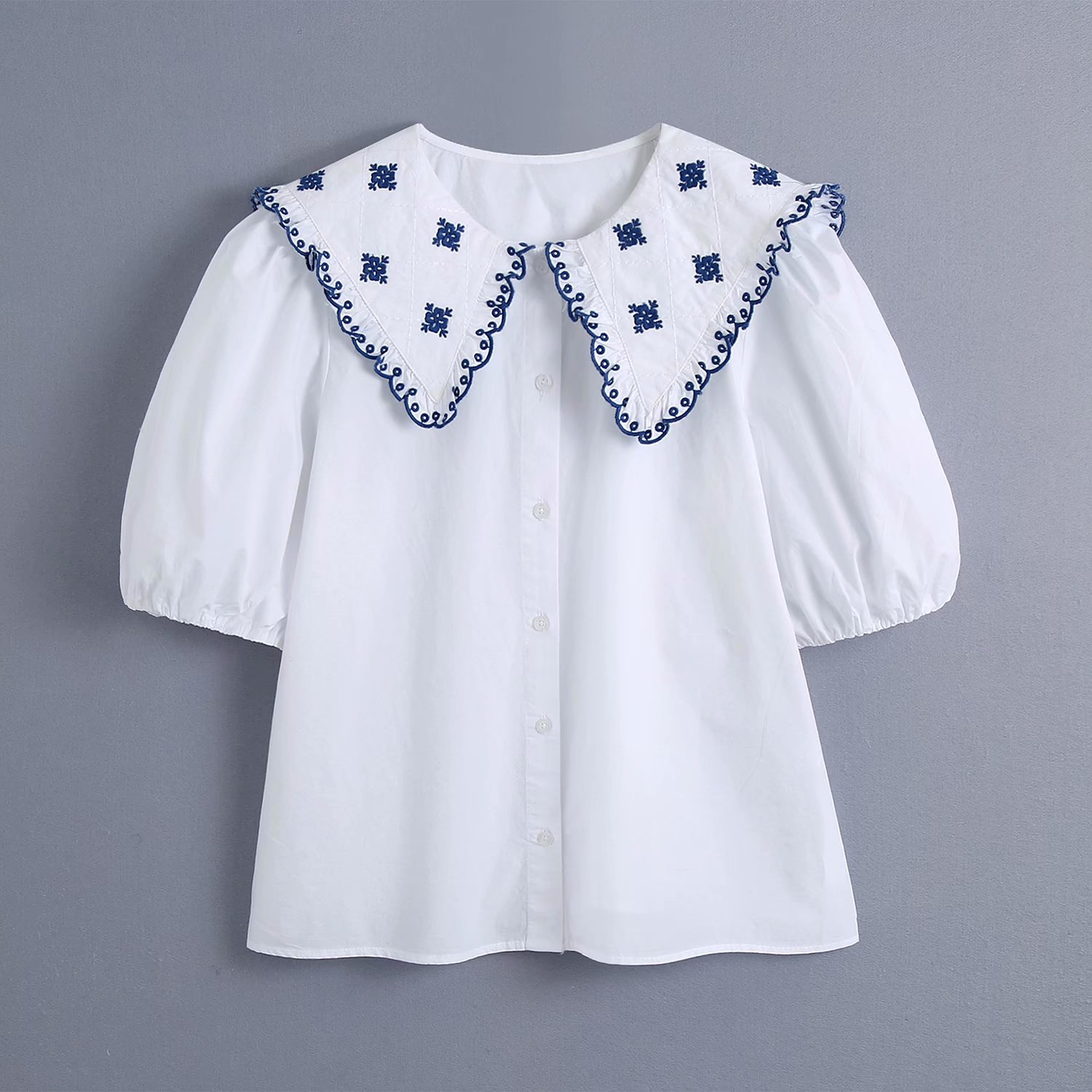 Lapel Sweet Short Sleeve Chic Female Shirt Summer Harajuku White Embroidered Women's Tops 210507