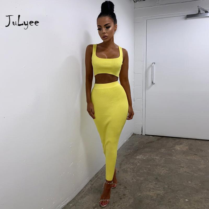 Women Sets Solid Square Collar Spaghetti Strap Backless Short Top And Bodycon Skirt Summer Casual Two Piece Dress