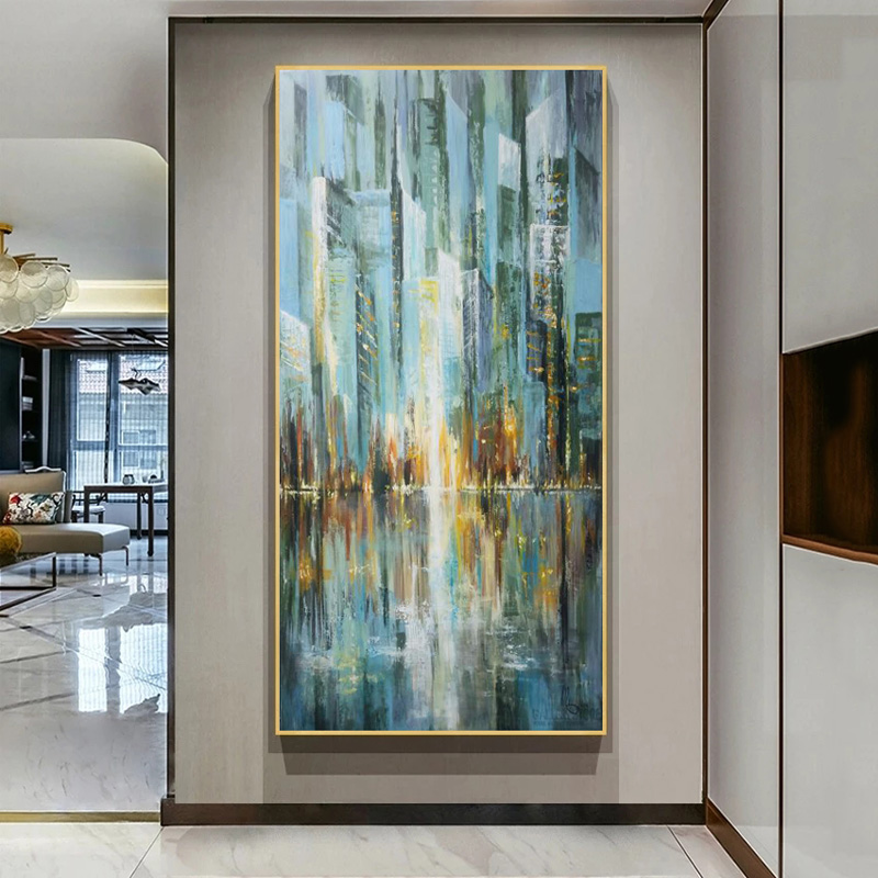 Abstract City Landscape Oil Painting Printed on Canvas Modern Home Decor Wall Art Pictures for Living Room Building Posters