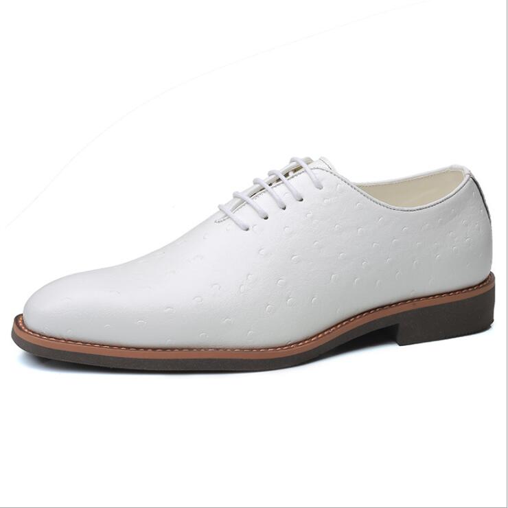 Trendy Men's Ostrich Pattern Leather Shoes Man Casual Pointed Toe Oxfords Lace-Up Business Office Shoe