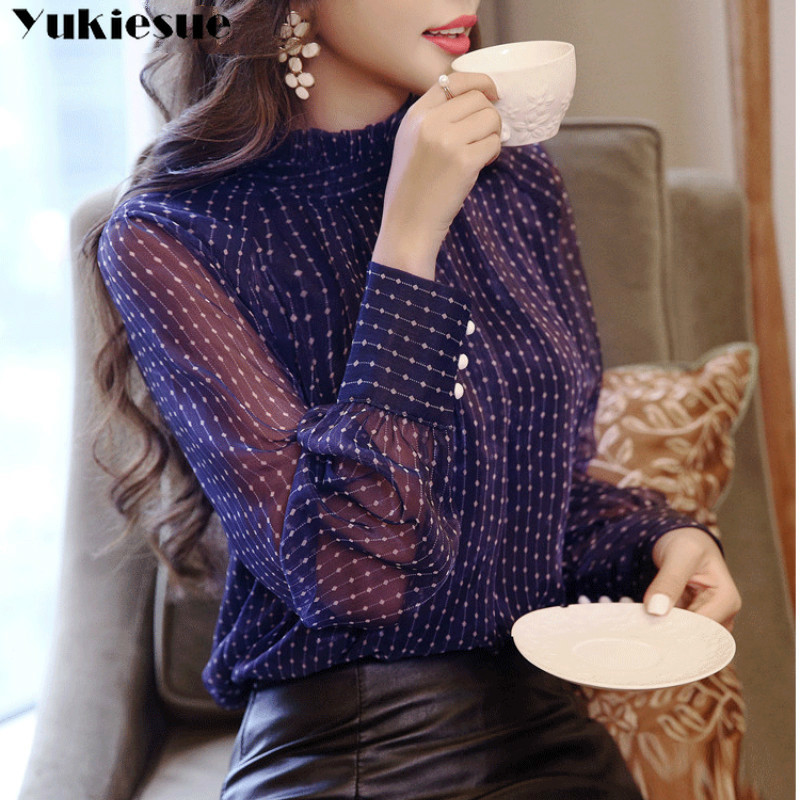 Women's Blouses Shirts summer woman top blusa mujer lace chiffon blouse women shirt long sleeve womens tops and blouses ladies plus size 210401