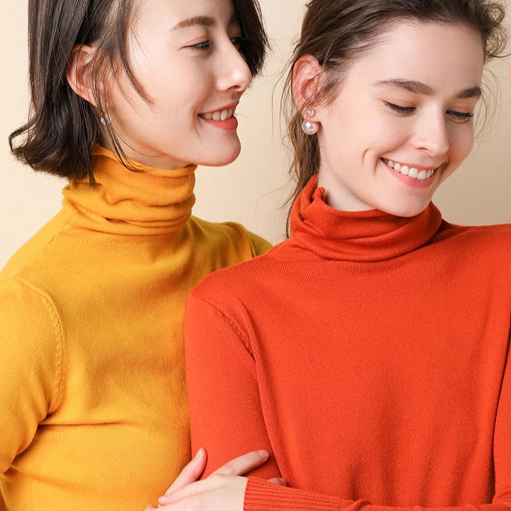 Women Fall Casual Flat Knitted Sweater Solid Cotton Soft Bottoming Pullover Long Sleeve Elegant Turtleneck 210428