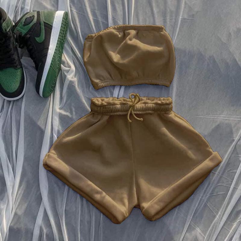 Casual Soft Cotton Tracksuit Two Piece Sets Women Sporty Sleeveless Strapless Top+Biker Shorts Sportswear Trend Matching Outfits Women's Tra