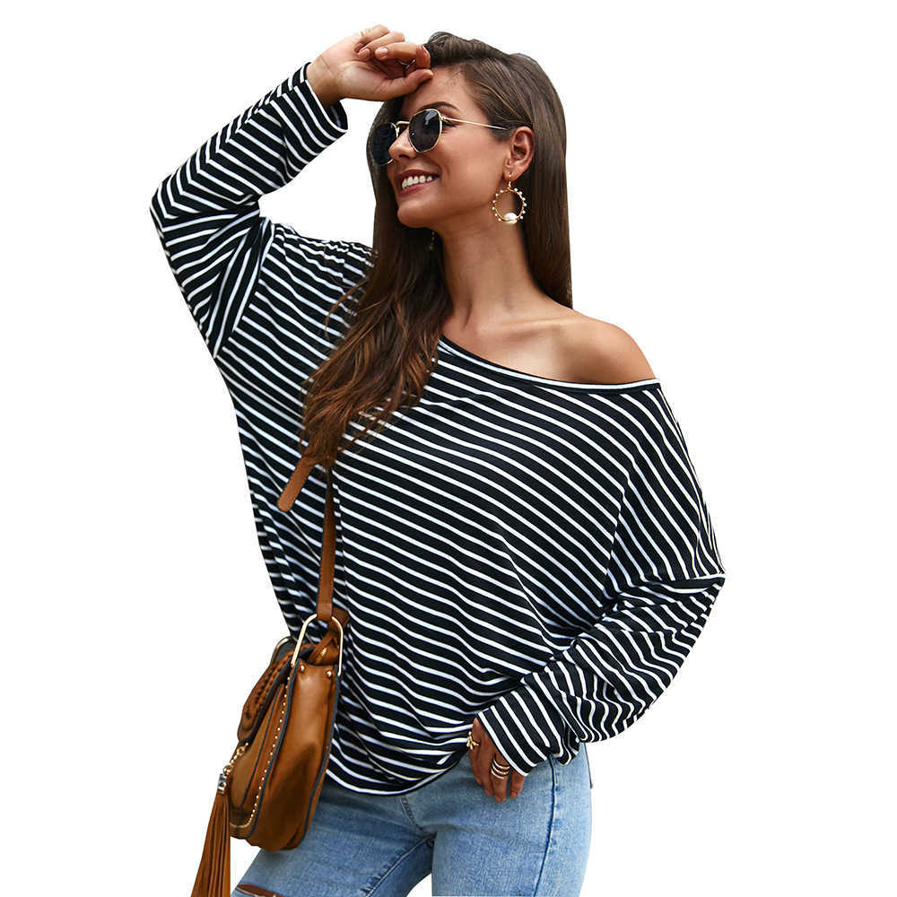Vintage Striped Women Blouses Casual Loose O-Neck Long Sleeve Harajuku Shirt Plus Size W908 210526