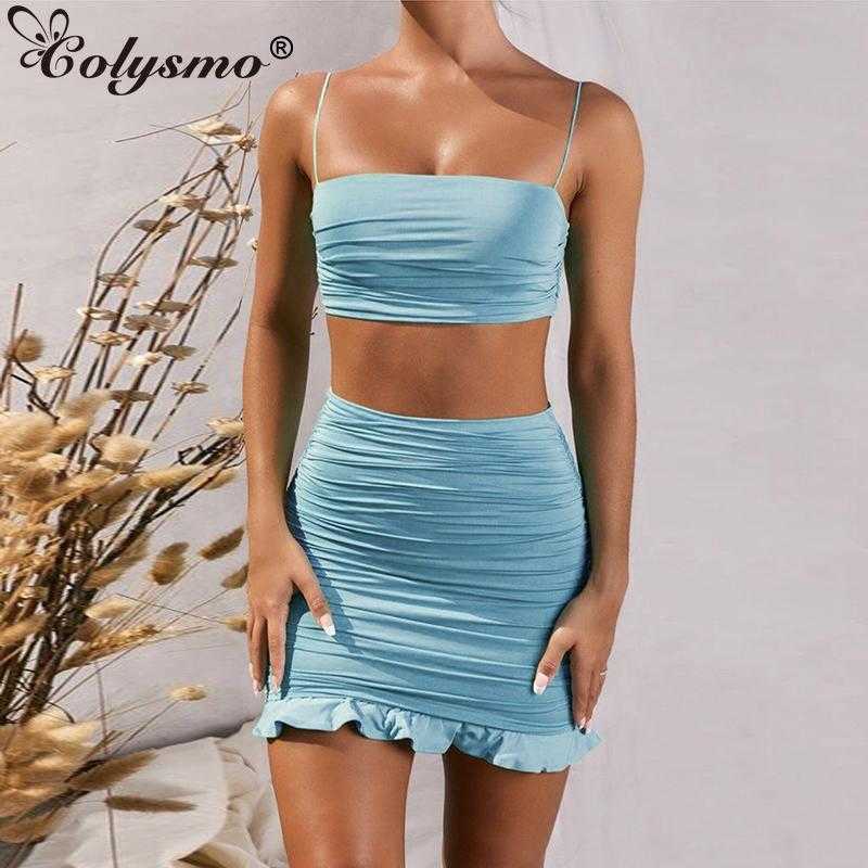 Colysmo Bodyocn Two Piece Set Summer Spaghetti Straps Crop Tops Ruched Ruffles Hem Mini Skirts 2 Women Outfits White 210527, Blue
Colysmo Bodyocn Two Piece Set Summer Spaghetti Straps Crop Tops Ruched Ruffles Hem Mini Skirts 2 Women Outfits White 210527, Blue