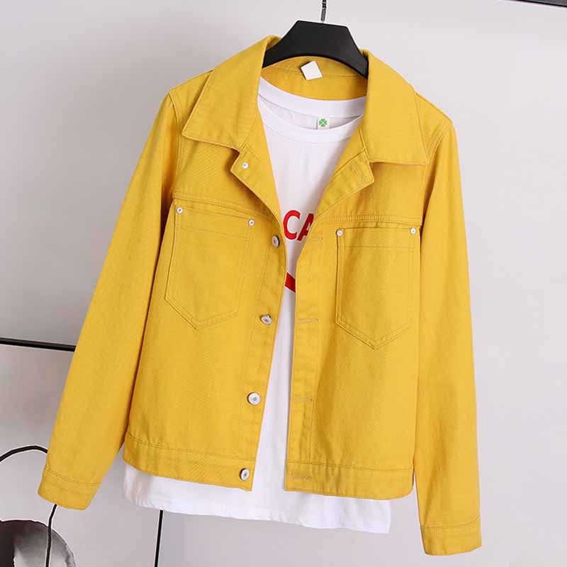 Autumn Denim Jacket Women Loose Jeans and Coat Fashion Casual Pocket Turn-down Collar Long Sleeve 7121 210518