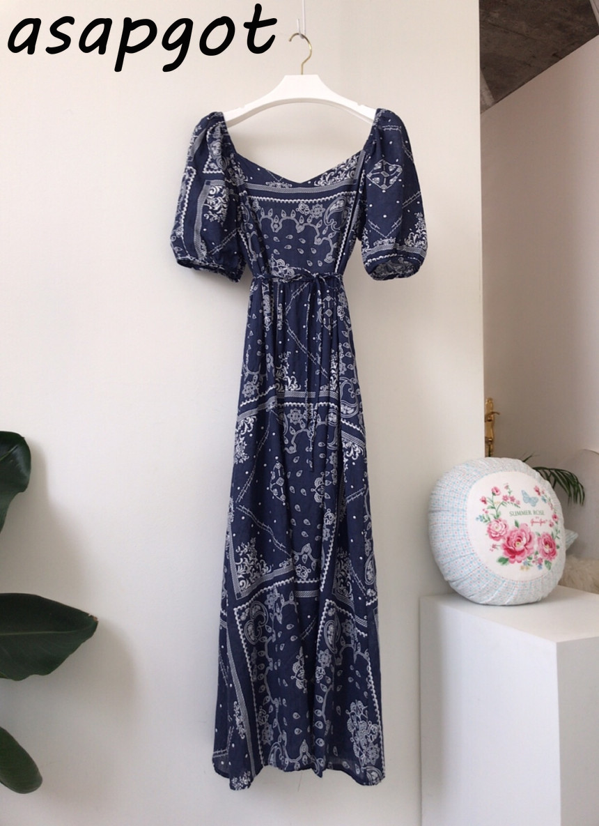 Dresses Vintage Indie Folk Summer Square Neck Lantern Sleeve Dress Women Embroidery Jacquard Short Maxi Casual 210429