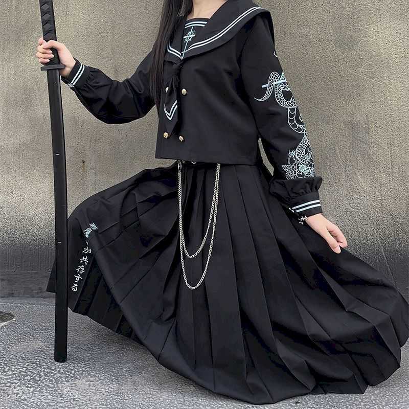 Two-piece skirt suit Bonda Fen's original long bad JK Sakura (Yulan) first group of orthodox embroidered sailor 210526