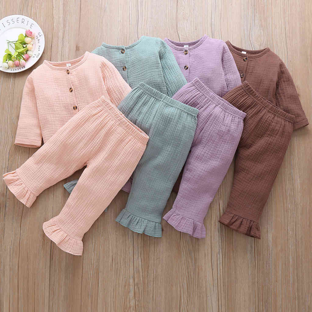 6-24M born Infant Baby Girls Soft Clothes Set Autumn Long Sleeve T shirt Tops Pants Casual Pajama Sets 210515