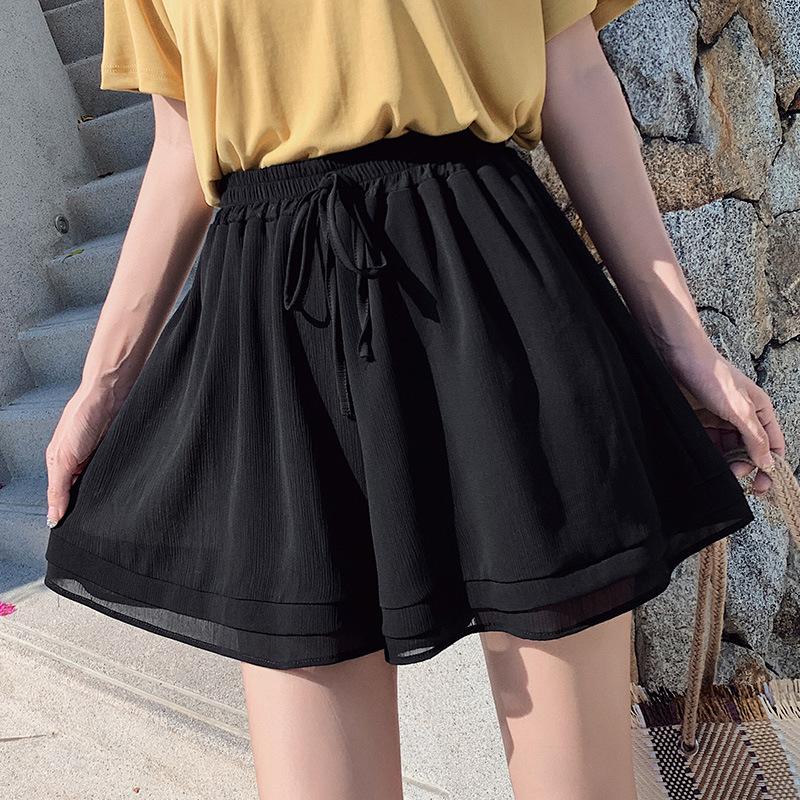 Women Summer Koren Style Chiffon Shorts Female Loose Cotton Solid Flare Elastic Waist Casual Bow Short Pants Pink Black Women's
