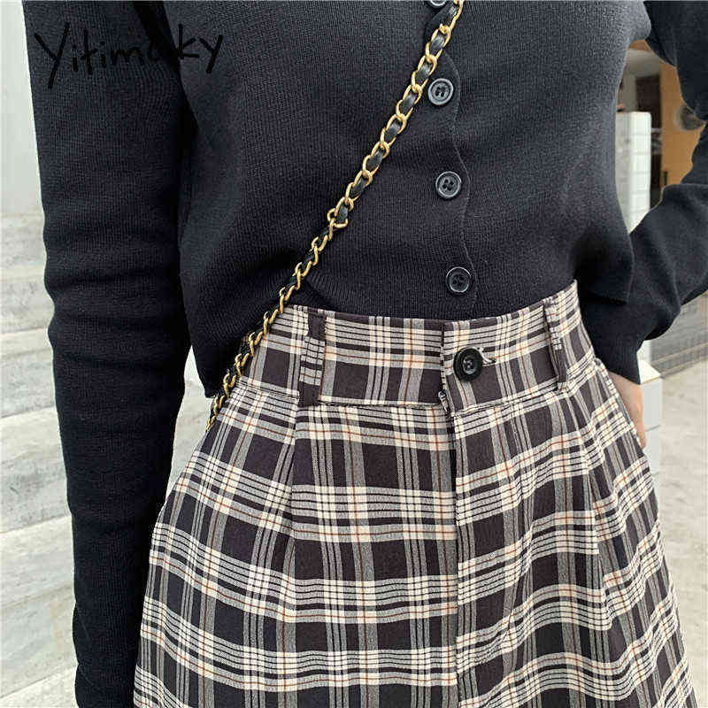 Yitimoky Plaid Pants Sweatpants Women Spring Streetwear Korean Style Elastic High Waist Straight Wide Leg Woman 211115