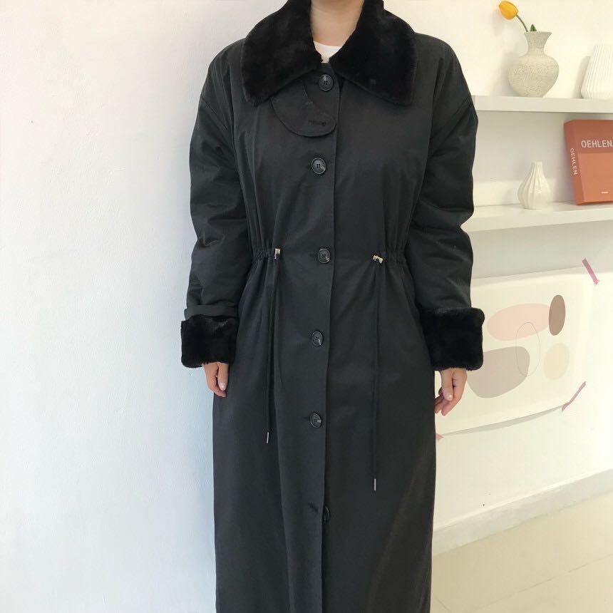 OL Winter Warm Coat Women Long Parkas Vintage Elegant Lapel Faux Rabbit Fur Stitching Loose Female Overcoat 210421