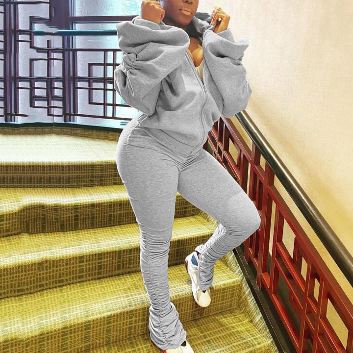 Clothes For Women Fall Sets Hooded Sweatshirts Top And Long Pants Two Pieces Grey Black Causal Sport Fashion Femme Set 210510