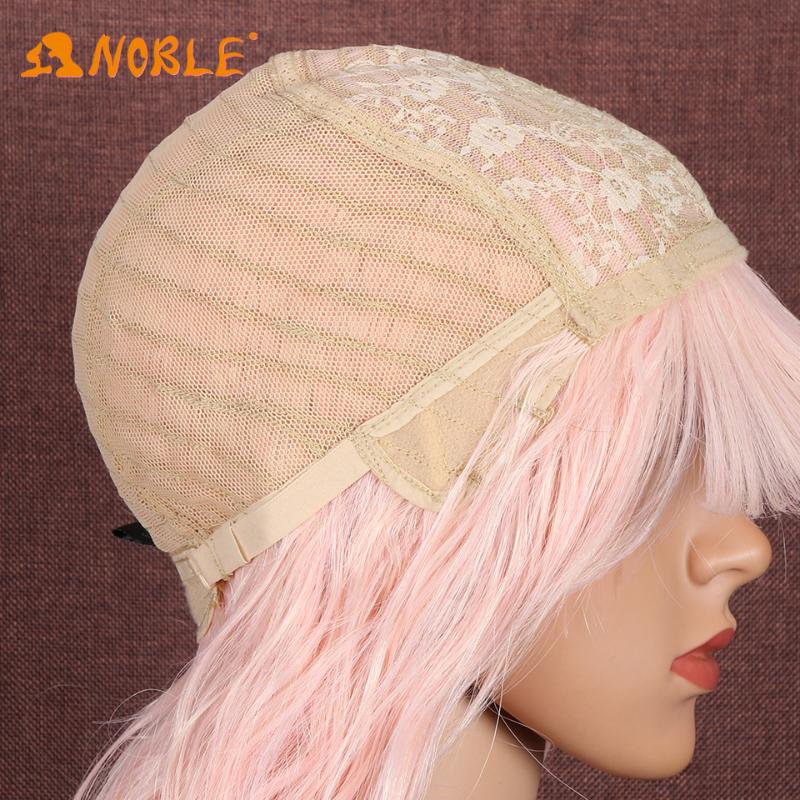 Synthetic Wigs Noble Girl With Bangs Pink Color Wig Short Wavy Ombre Heat Resistant Hair For Women