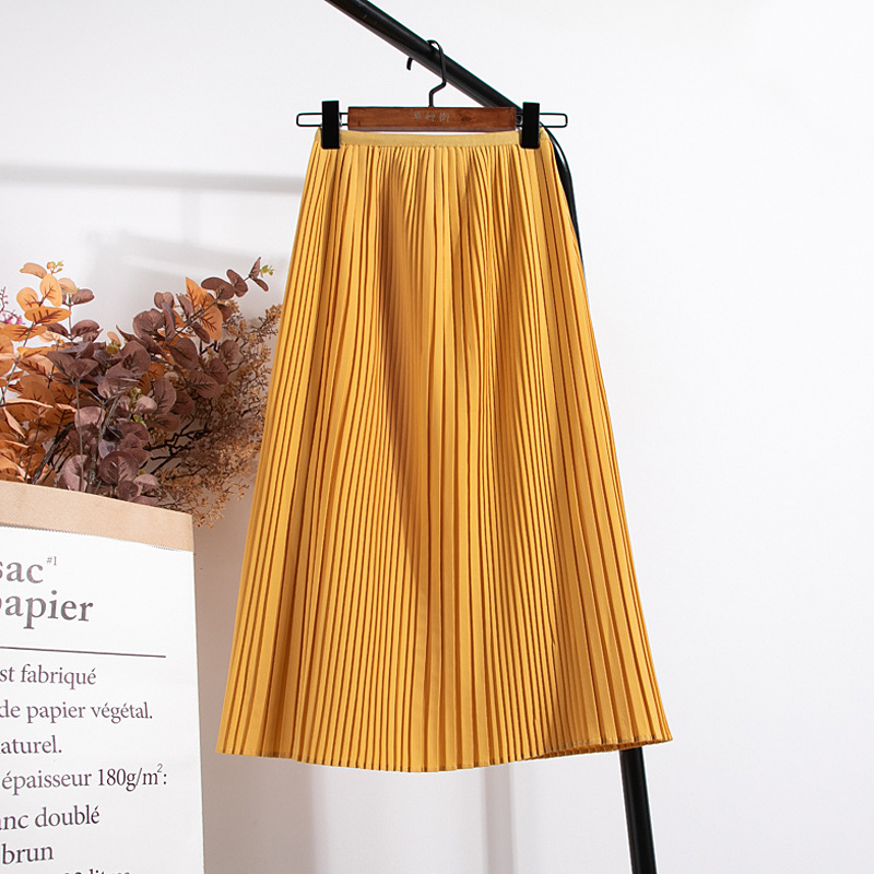 Elegant Vintage Skirts For Women Korean Style Spring Autumn Super Quality High Waist Black Skirt Midi Pleated Skirt Female 210415