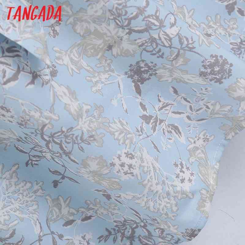 Fashion Women Flowers Print Shirt Long Sleeve High Street Ladies Midi Dress with Slash BE602 210416
