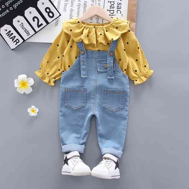 Baby Girl Clothes Sets For Children Strawberry Turndown Collar T-shirt Jeans Pants Cute Toddler Girls Suit for Kid 210508