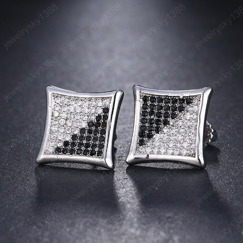 Blings Men Women Earring Gold Plated Bling CZ Diamond Square Earrings Studs for Girls Party Wedding Jewlery Hip Hop Earrings
