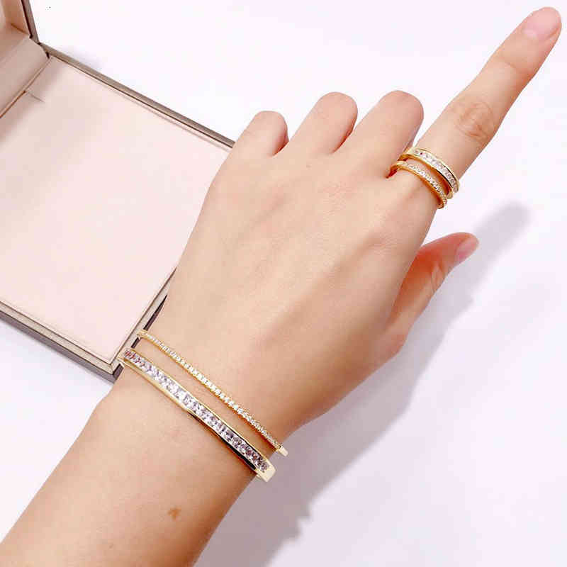 Charm Bracelets 56 Straight Korean Fashionable Double-layer Full Diamond Open Personalized Creative Niche Hand Jewelry