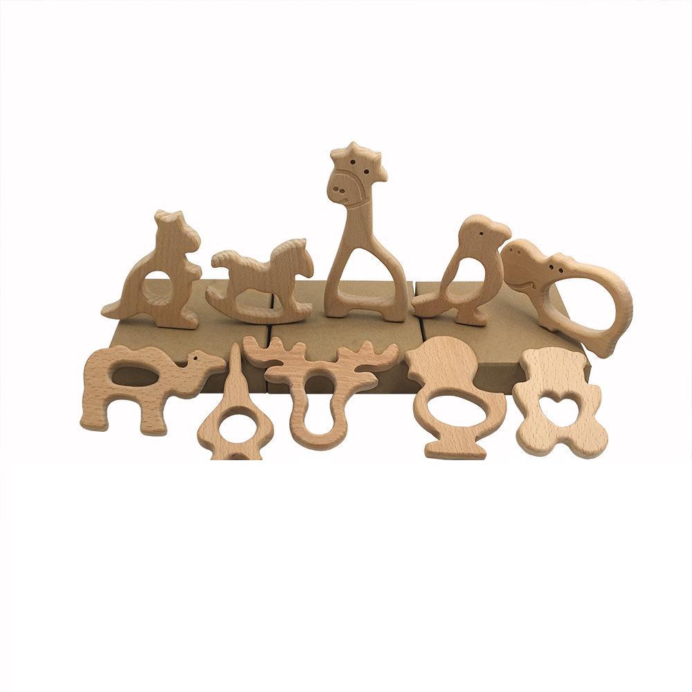 82 Styles Wooden Teethers Nature Baby Teething Toy Infants Wood Teething Holder Nursing Baby Teether Animal Grinding Rod