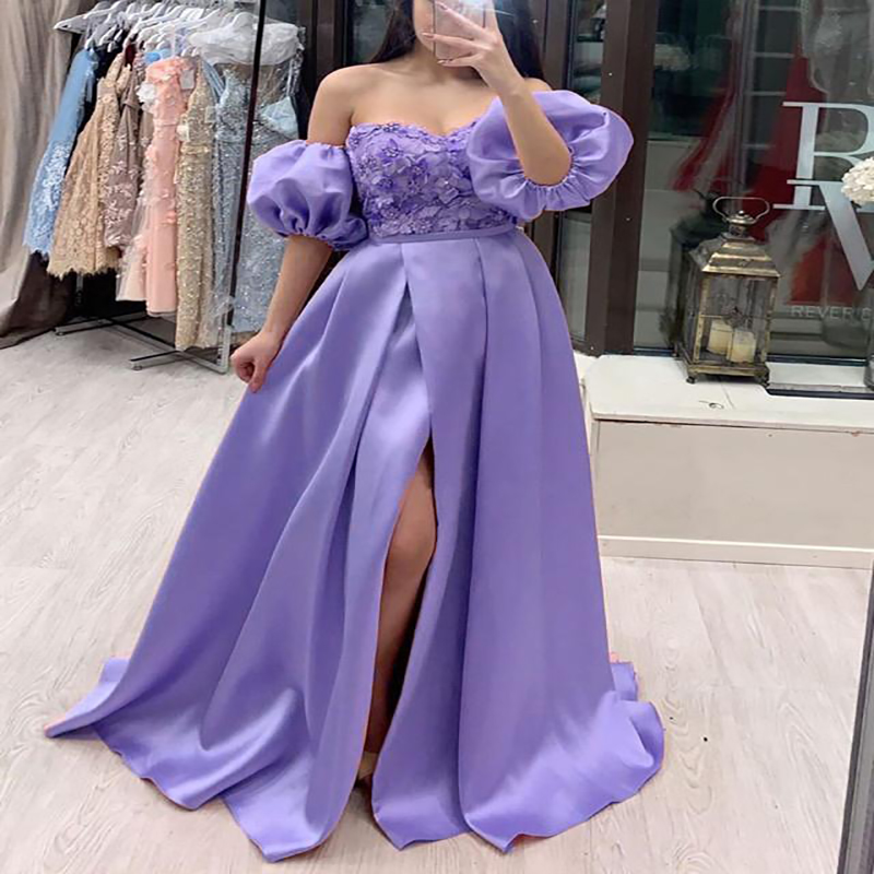 Blush Pink Lilac Satin Prom Dresses With Slit Sexy A Line Sweetheart Lace Long Evening Dress Formal Wear Remove Skirt Reception Party Gown robes de so