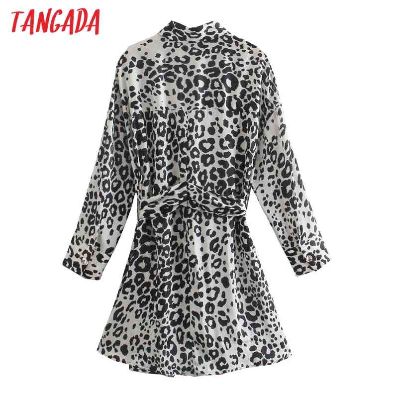 Fashion Women Leopard Print Loose Shirt Long Sleeve High Street Ladies Mini Dress 5Z88 210416