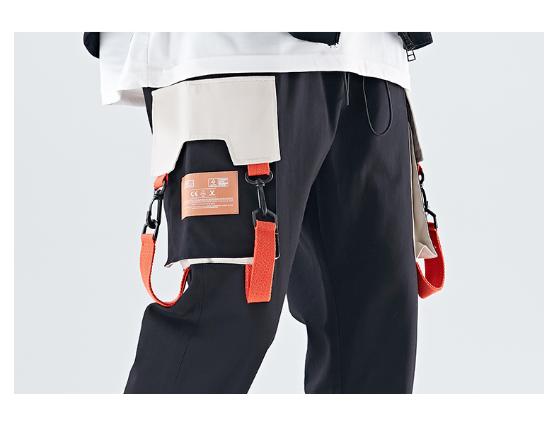 Ribbons Overalls Cargo Pants Men Personality Streetwear Loose Casual Pockets Track Fashion Trousers Sport Joggers Men Clothing