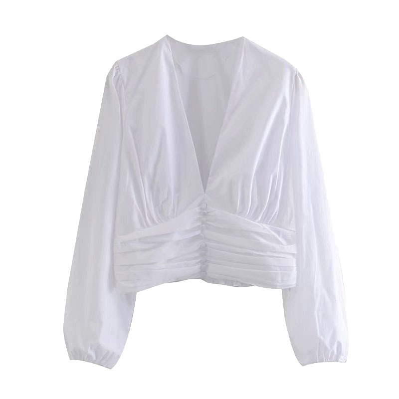 Women Fashion Decorative Buttons Pleated Cropped Blouses Vintage Long Sleeve Side Zipper Female Shirts Chic Tops 210521, As picture
Women Fashion Decorative Buttons Pleated Cropped Blouses Vintage Long Sleeve Side Zipper Female Shirts Chic Tops 210521, As picture