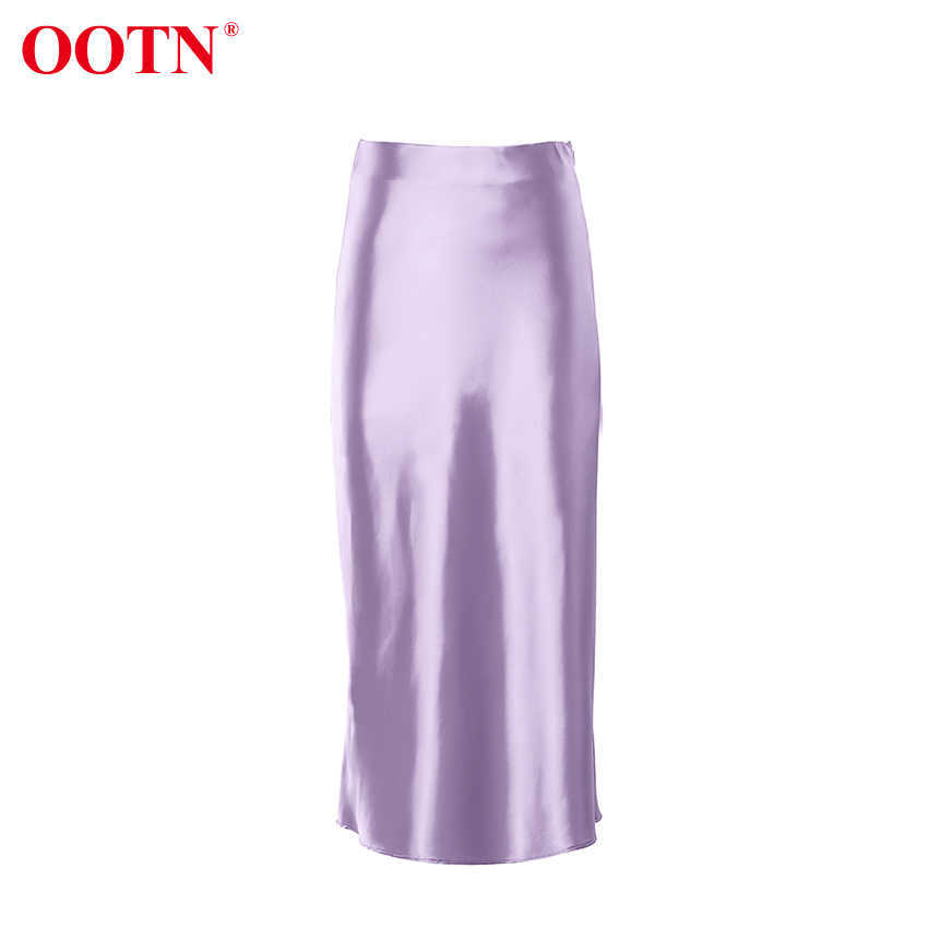 OOTN Casual Purple Satin Summer Skirts High Waist Women Long Office Ladies Elegant Solid Silk Midi Fashion 210619