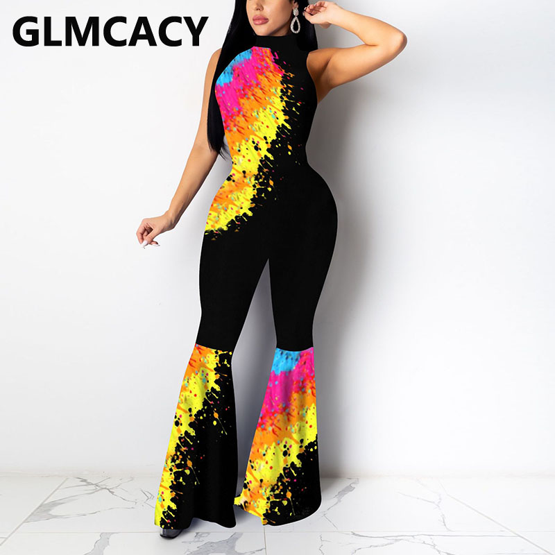 Women Pouring Painting Printed Jumpsuit Sleeveless Slim Elegant Overalls Flare Jumpsuits, Green
Women Pouring Painting Printed Jumpsuit Sleeveless Slim Elegant Overalls Flare Jumpsuits, Green