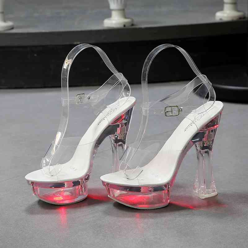 Shuzumiao Female Platform Sandalias Transparent Heels Chunky-Heel Square Heel Women Sandals Light Up Glowing Shoes 210417