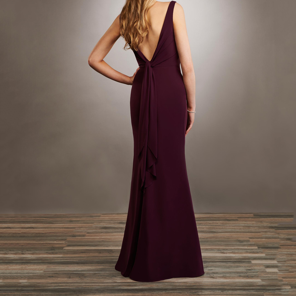 Dark Grape Bridesmaid Dress Mermaid Chiffon Wedding Party Gowns Deep V-Nack