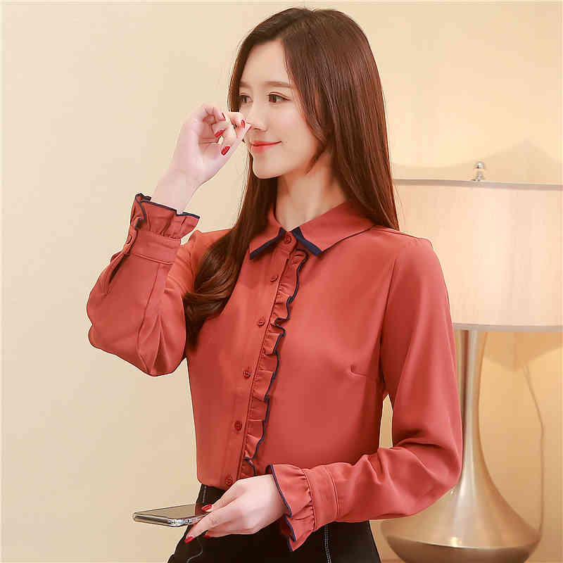 Solid White Shirts Women Blouses Autumn Loose Long Sleeve Fashion Doll Collar Office Lady Blusas Mujer 10756 210506