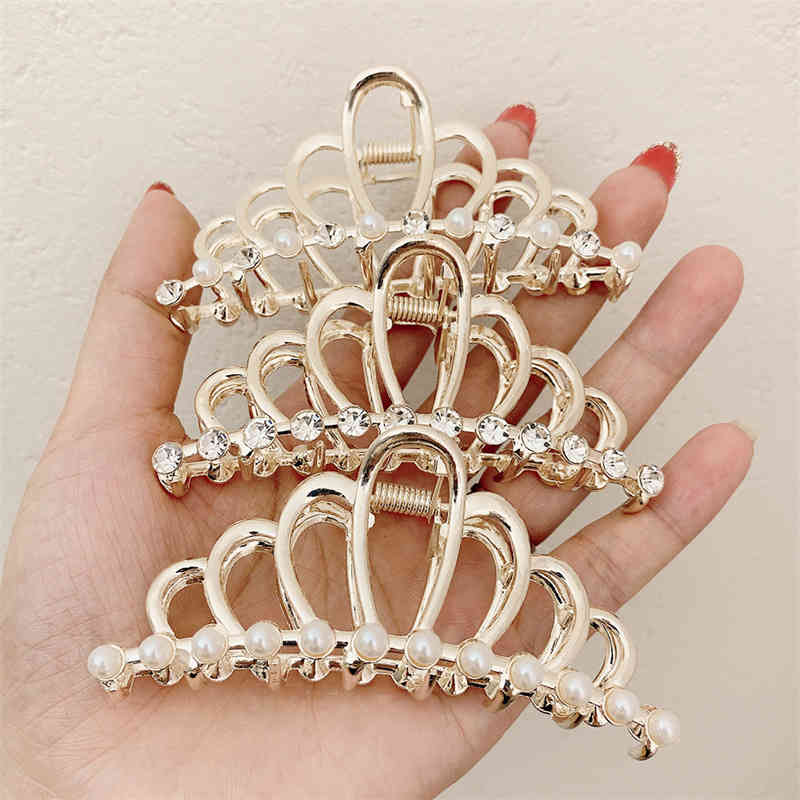 Hair Jewelry Accessories Pearl Alloy Shark Clip 2021 Large Grab Korea Dongdamen Rhinestone Pin Lovely Girl