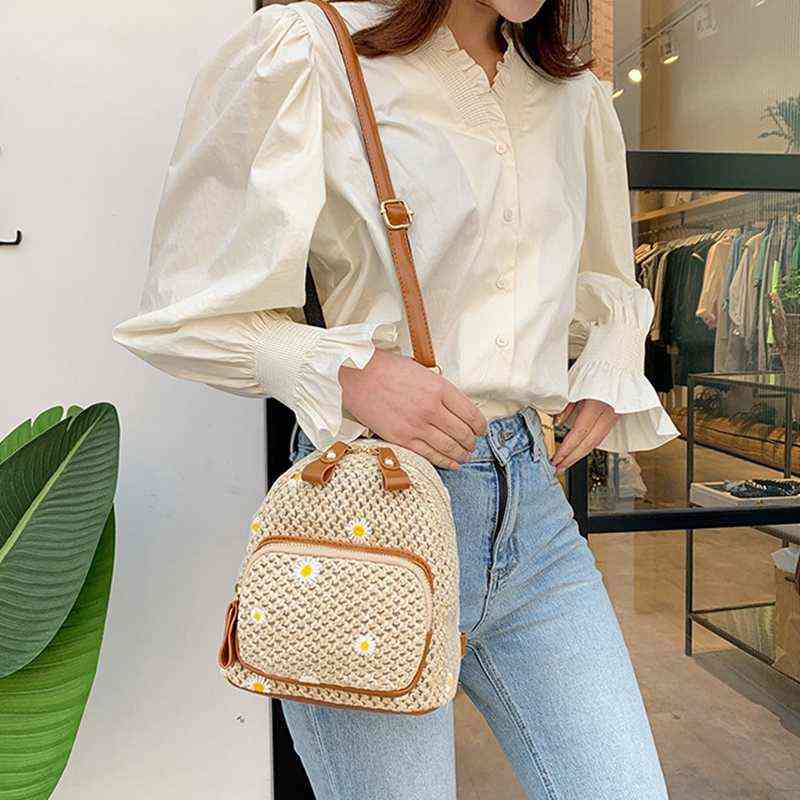 Fashion Straw Women's Backpack Bohemian Weave Printed Travel Bag College Student School Bag Y1105