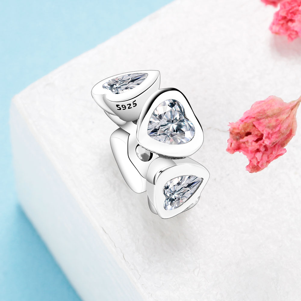 Fit Original Brand Charms Bracelets 925 Sterling Silver Pink White Zircon Love Heart Beads Spacer For Women Jewelry Making Berloque
