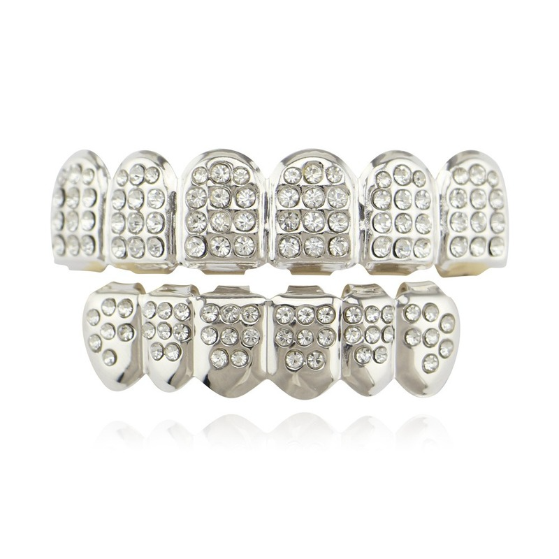Colorful Diamond 18K Gold Plated Glaze Grillz Teeth Dental Grills Hip Hop Bling Body Jewelry for Men Fashion Silver Gold Will and Sandy