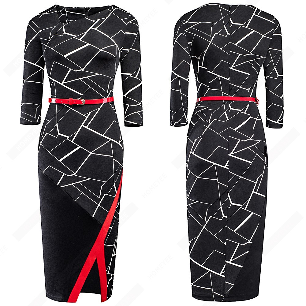 Women Formal KneeLength Asymmetrical Neck Wear to Work Dresses Business Office Bodycon Elegant Pencil Dress EB290 210401