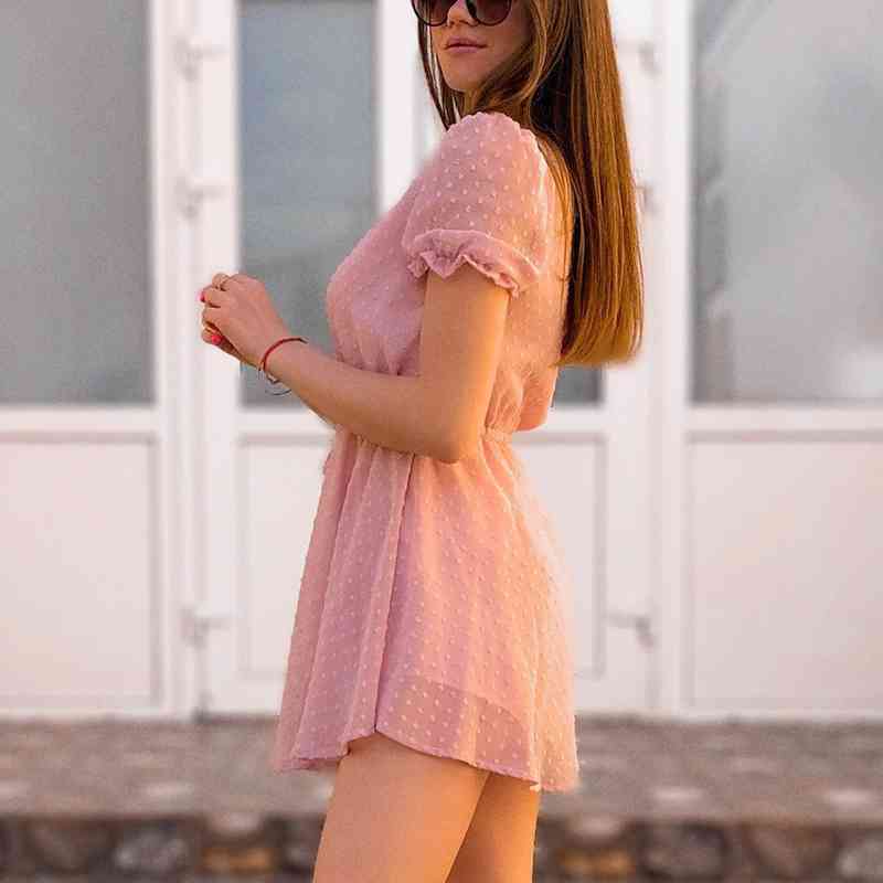 vintage women pink flocking dress summer fashion ladies elegant boho es party female sweet cute girls chic 210430