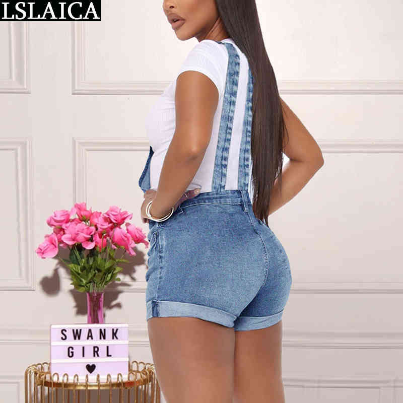 Denim Shorts Jumpsuit Pocket Button Backless Women Fashion Personalized Casual Streetwear Pantalones Cortos De Mujer 210520