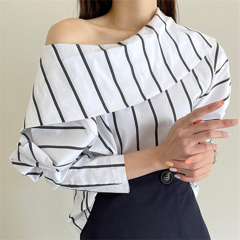 Brief Streetwear Bare-Should Sexy Prom Loose Tops Party Office Lady Shirts Elegance All Match Stylish Blouses 210421
