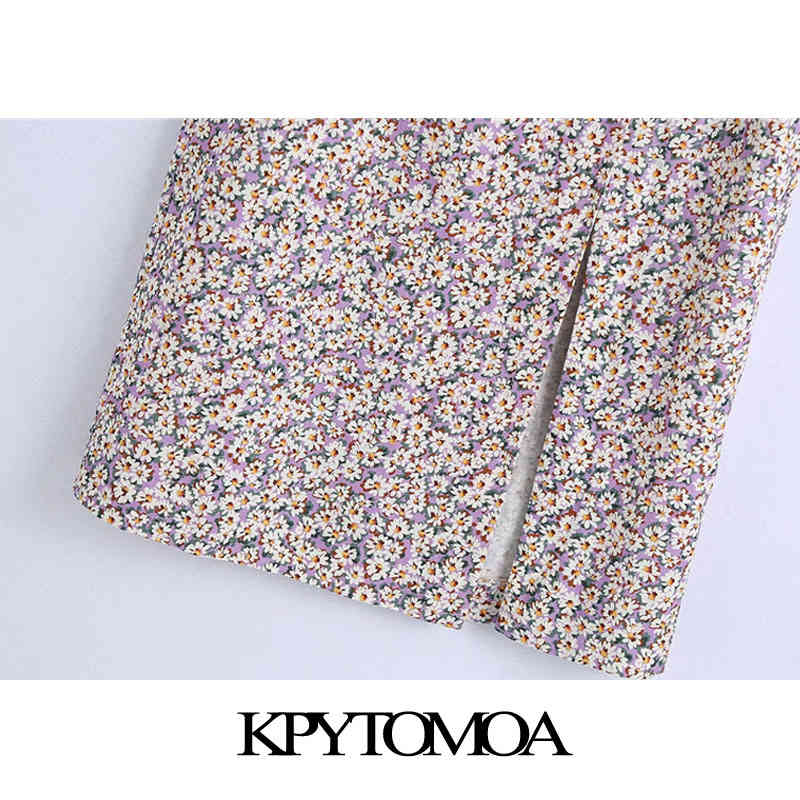Women Chic Fashion With Buttons Floral Print Midi Skirt Vintage High Waist Vents Hem Female Skirts Mujer 210416