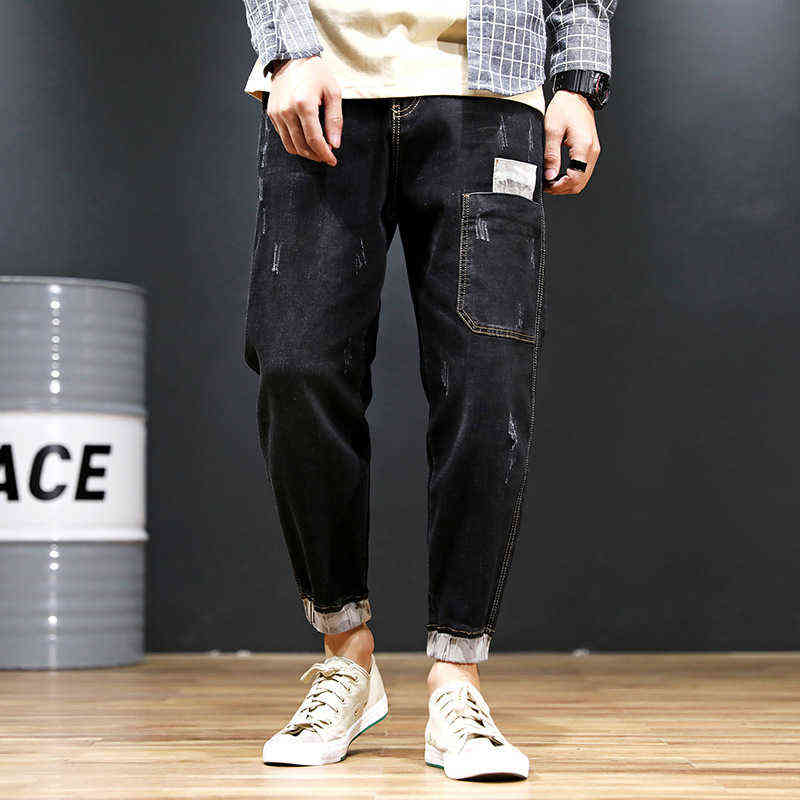 Black Jeans Men Denim Blue Jean Distressed Mens Jogger Pants Hip Hop Harem Stretch Man Teenager Trousers Plus Size 42 44 48 211111