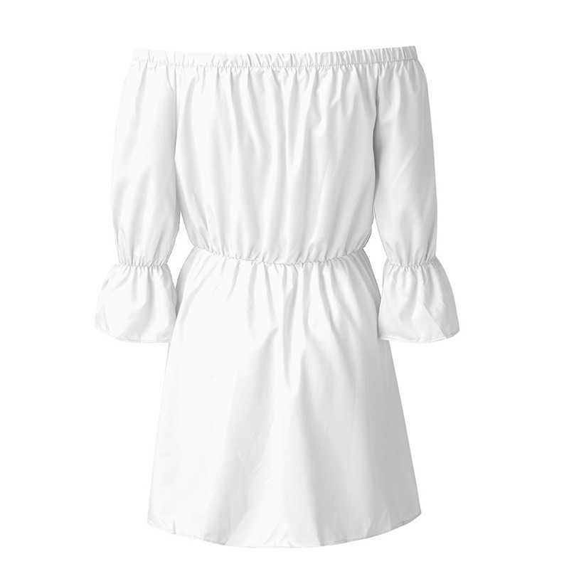 Women Slash Neck Off Shoulder Dresses Summer Flare Sleeve Bandage Solid Sundress Loose Casual Sexy Beach Vestidos Robe Dress 210623