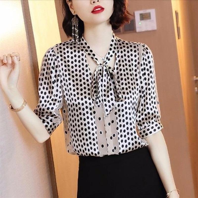 Women's Blouses & Shirts Polka Dot Pattern Commuting Chiffon Shirt Female V-neck Lace Bow Hong Kong Retro Five-point Sleeve Blouse Pullover, White
Women's Blouses & Shirts Polka Dot Pattern Commuting Chiffon Shirt Female V-neck Lace Bow Hong Kong Retro Five-point Sleeve Blouse Pullover, White