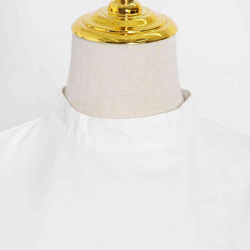 VGH Party Dress For Women Stand Collar Butterfly Short Sleeve High Waist Hollow Out Elegant Solid Dresses Female Autumn New 210421